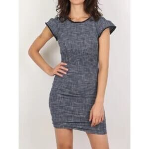 Maje Blue Tweed Cap Sleeve Sheath Dress Size 3 US M — French Designer Office